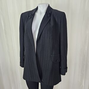 Vintage Zelda black pinstripe covered button open front blazer medium
